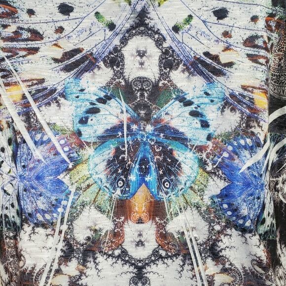 Butterfly rhinestone-adorned top with fluttery sleeves by OneWorld / Women's Med - Picture 5 of 8